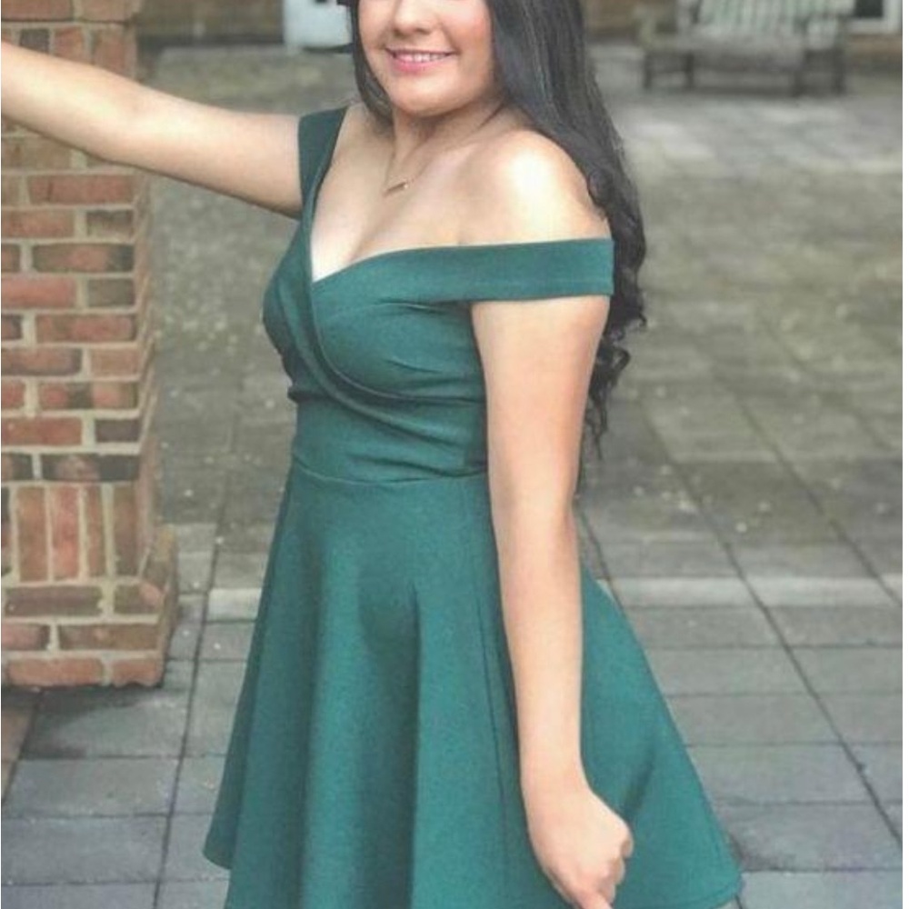 Windsor Green Fit and Flare Off-Shoulder Dress
